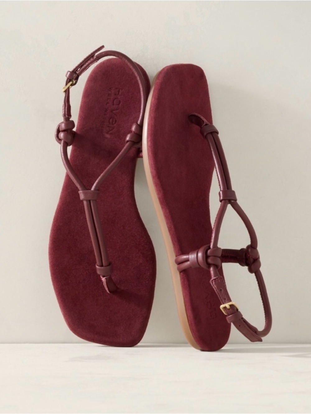 Haven Well Within Women’s Burgundy Knot T-Strap Sandals Size 9